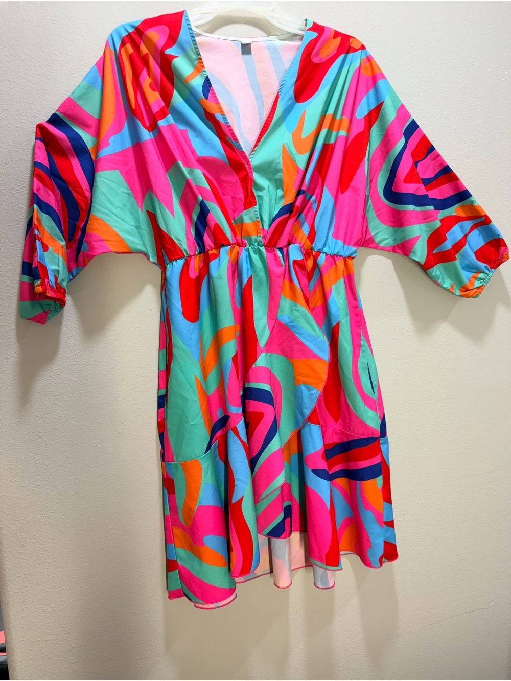 Bold Abstract Print V-Neck Multicolor Dress